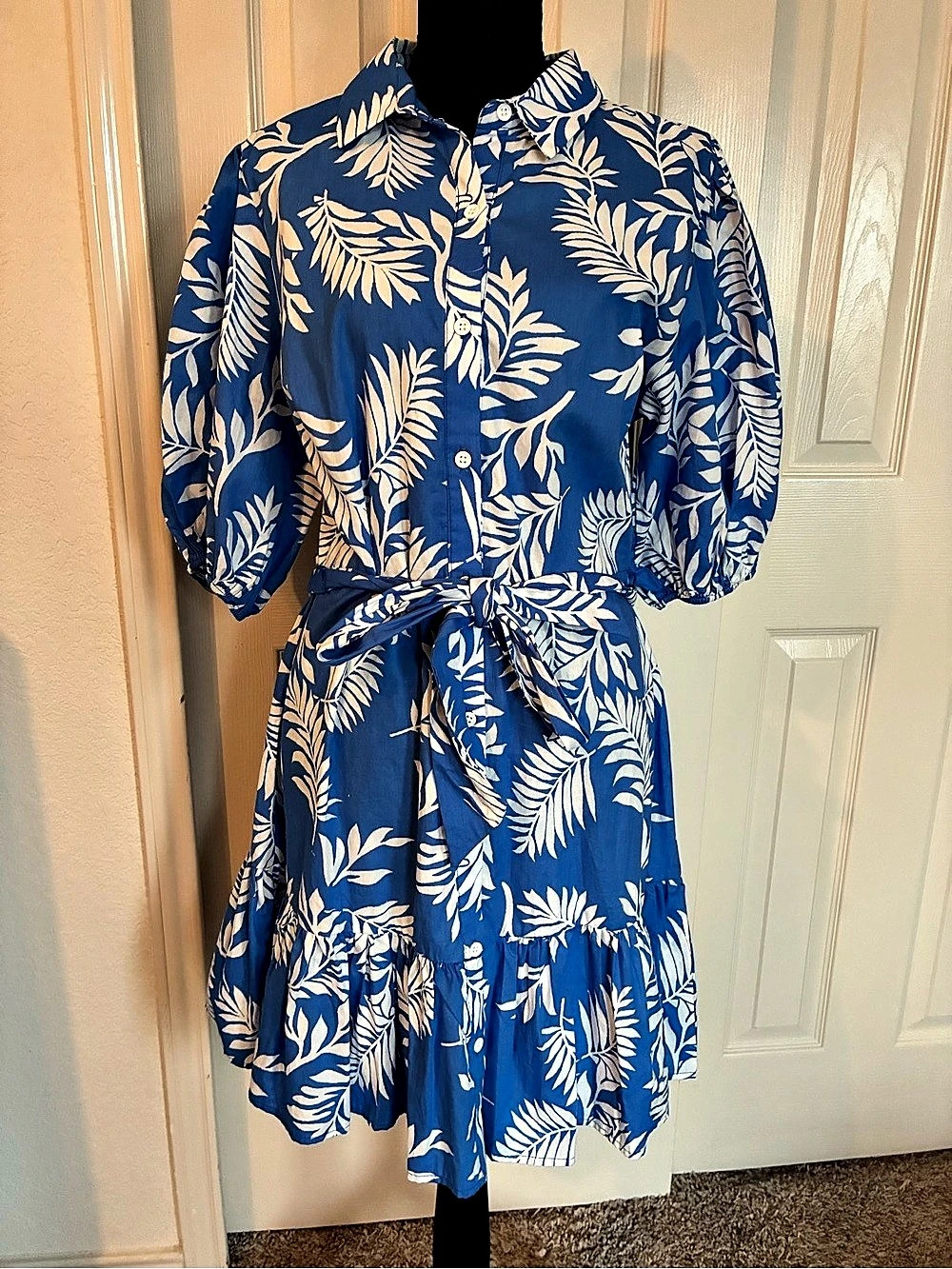 Flying Tomato 100% Cotton Floral Mini Dress in Blue & White Size Large